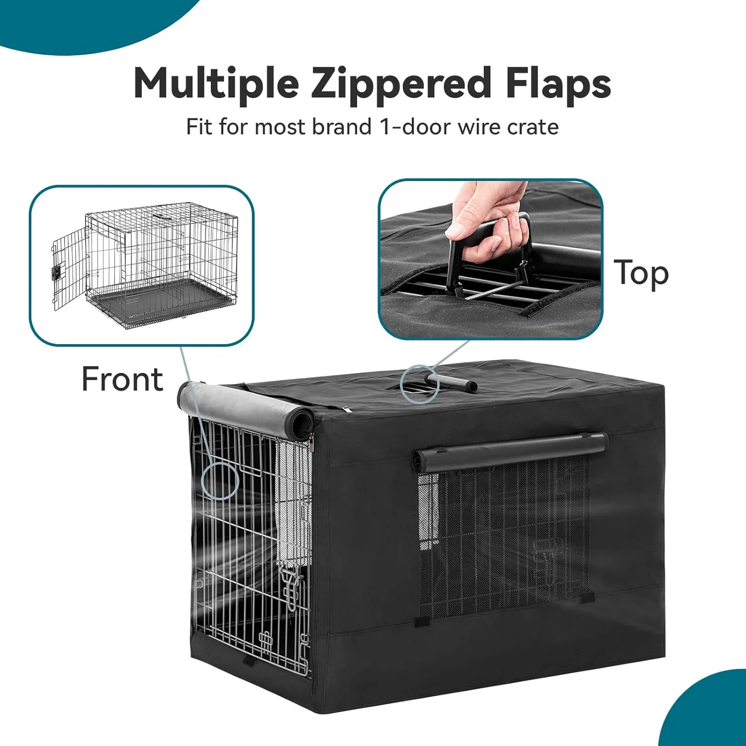 PETSFIT Dog Crate Cover,42 Inch Cover for Wire Dog Kennel, Single Door, Mesh Window, Flap On The Top and Back is Detachable，Black