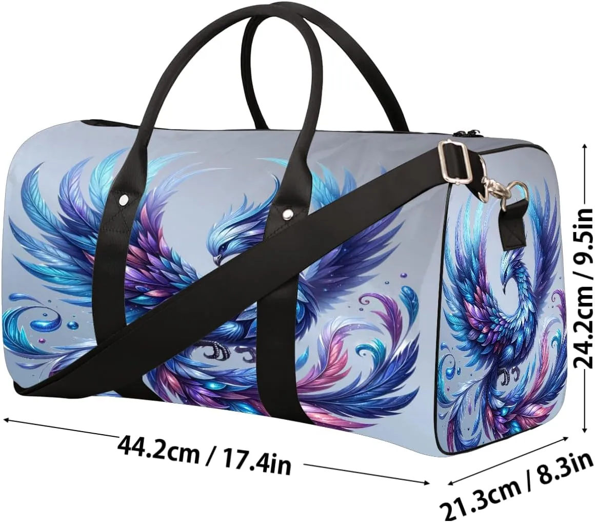 Phoenix Blue Animal Travel Duffle Bag Sports Gym Bags for Women Men Weekender Overnight Bags Waterproof Carry On Tote Bag Workout Bag for Dance Swimming Yoga Hospital