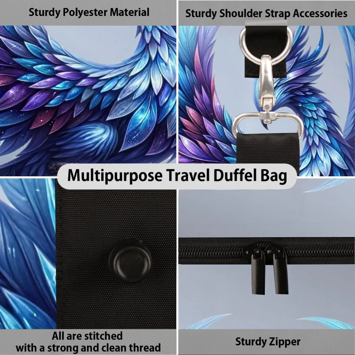 Phoenix Blue Animal Travel Duffle Bag Sports Gym Bags for Women Men Weekender Overnight Bags Waterproof Carry On Tote Bag Workout Bag for Dance Swimming Yoga Hospital