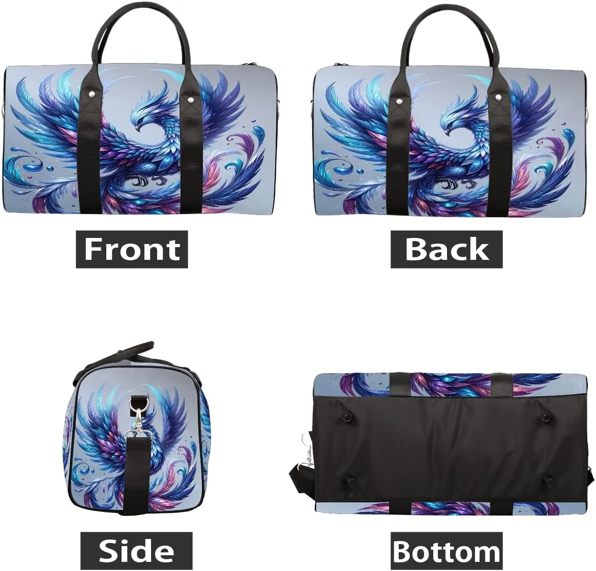 Phoenix Blue Animal Travel Duffle Bag Sports Gym Bags for Women Men Weekender Overnight Bags Waterproof Carry On Tote Bag Workout Bag for Dance Swimming Yoga Hospital