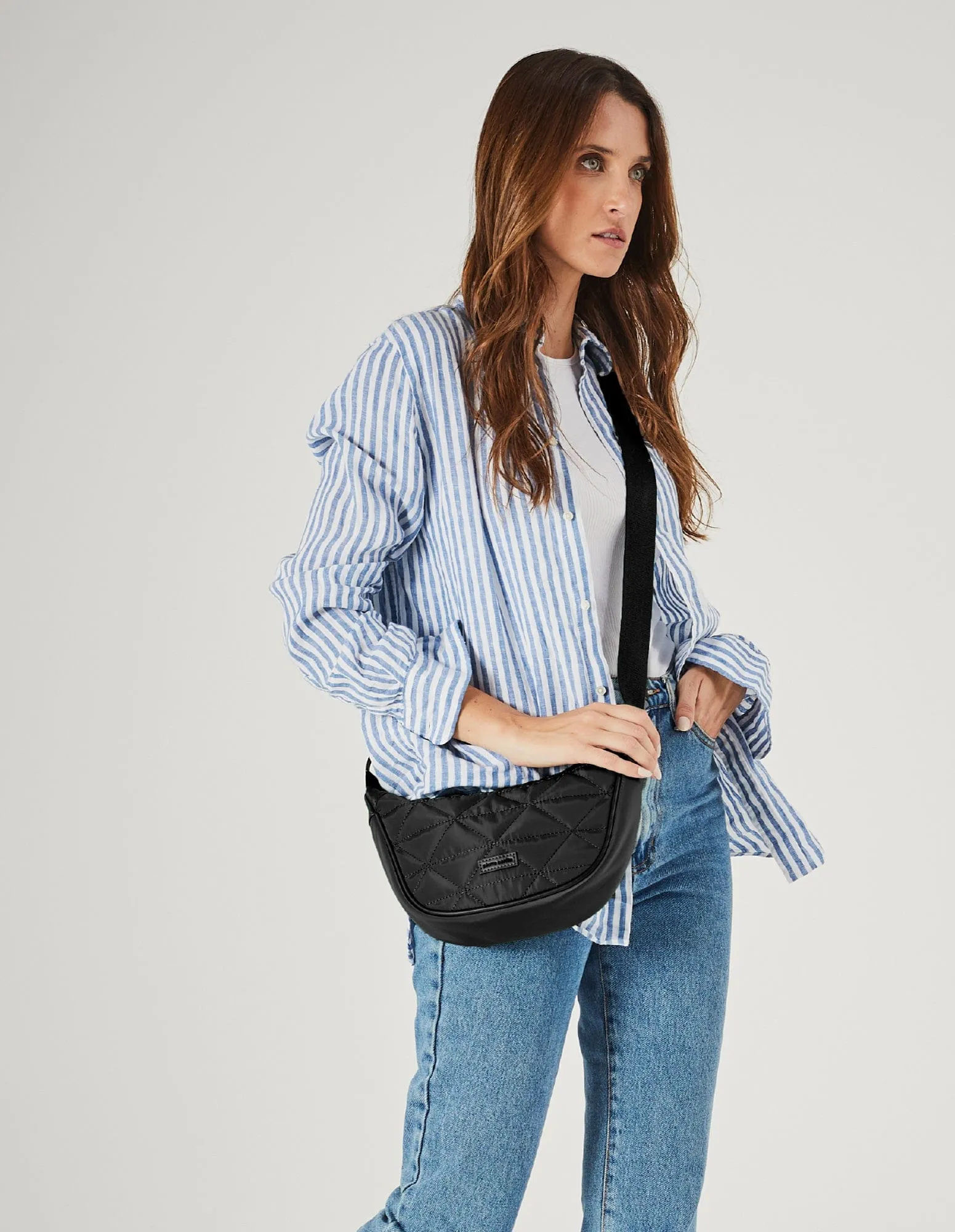 Pierre Cardin Ladies Nylon Crescent Cross-Body Bag in Black