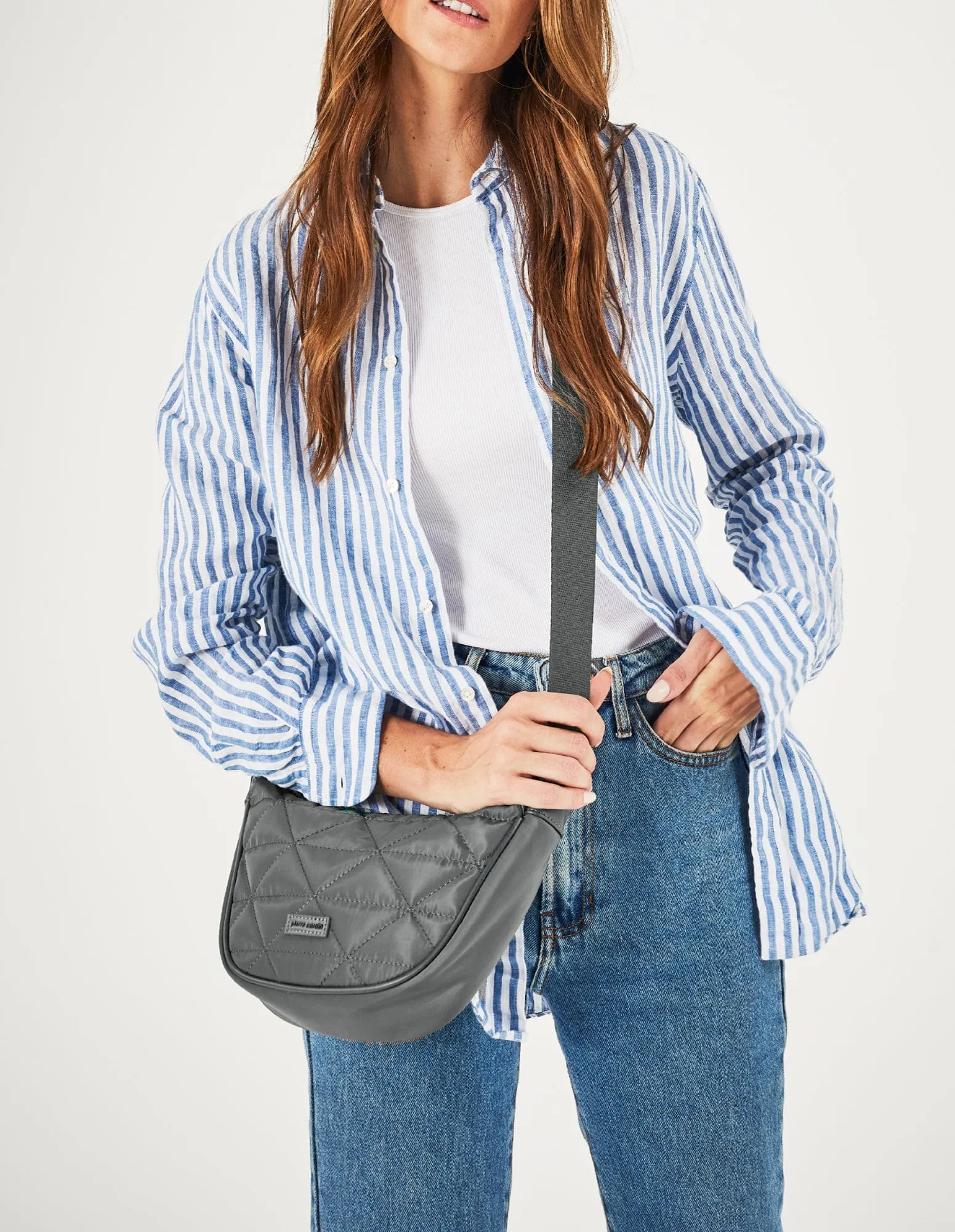 Pierre Cardin Ladies Nylon Crescent Cross-Body Bag in Grey