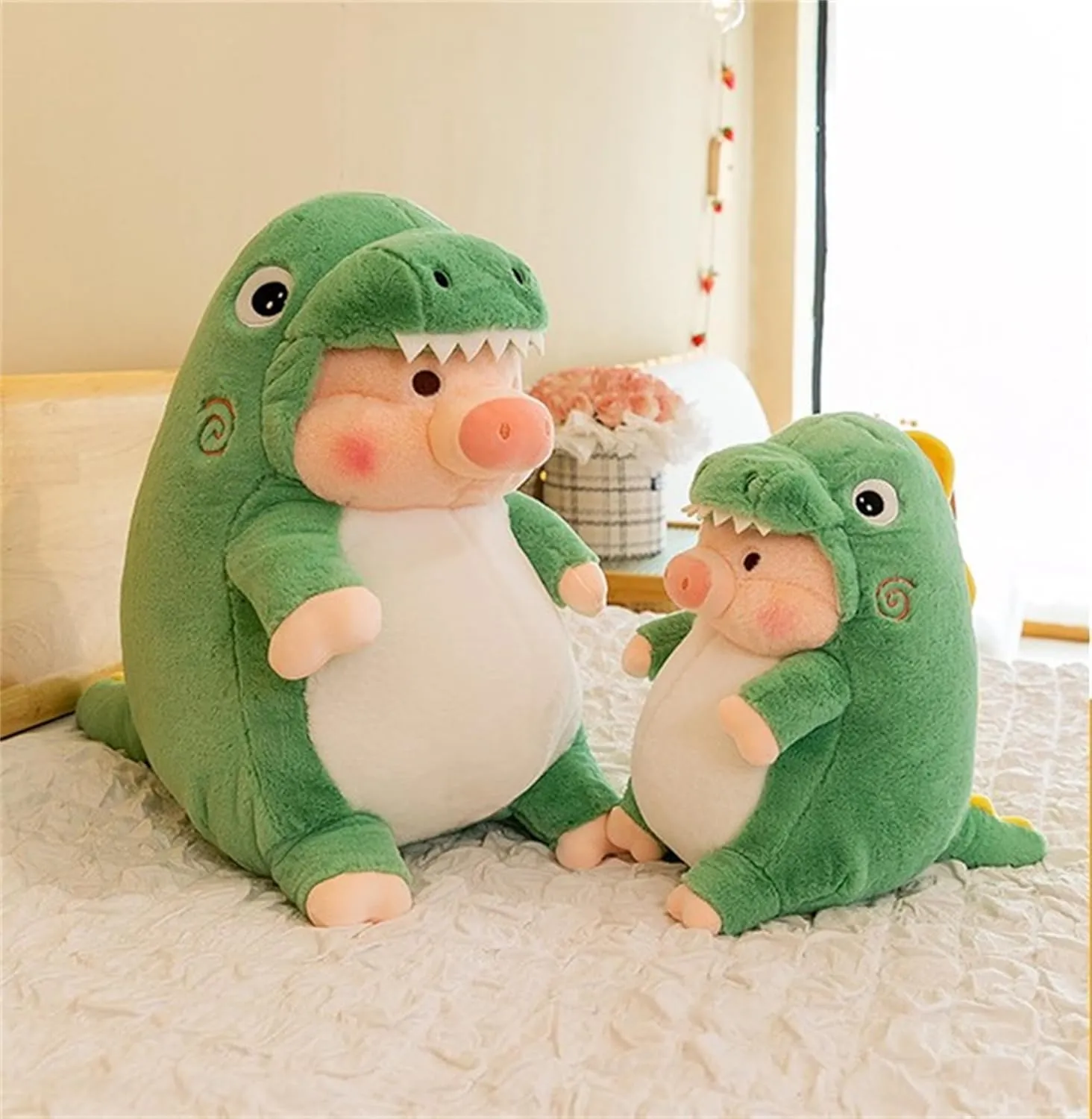 Pig Plush Stuffed Toy Pig Dressed as Shark Dinosaur Cute Plush Pillow for Boys Girls (Green, 19.6 in)