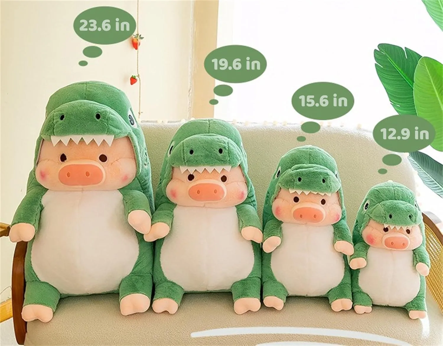 Pig Plush Stuffed Toy Pig Dressed as Shark Dinosaur Cute Plush Pillow for Boys Girls (Green, 19.6 in)
