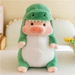 Pig Plush Stuffed Toy Pig Dressed as Shark Dinosaur Cute Plush Pillow for Boys Girls (Green, 19.6 in)