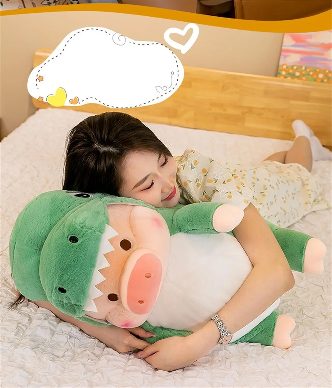 Pig Plush Stuffed Toy Pig Dressed as Shark Dinosaur Cute Plush Pillow for Boys Girls (Green, 19.6 in)