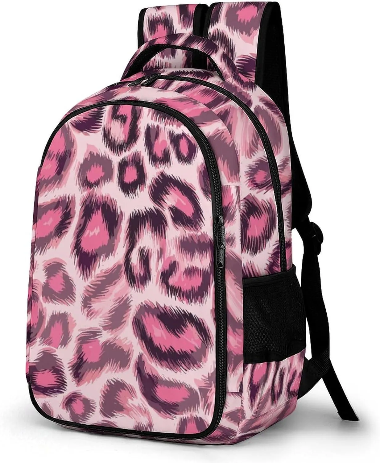 Pink Leopard Skin Texture Travel Laptop Backpack Animal Wildlife Cute Large Casual Daypack Durable Work Computer Camping Back Packs Bags for Women Men