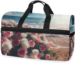 Pink Rose Coast Travel Duffel Bag Luggage Sports Gym Bags With Shoes Compartment Large Capacity Lightweight Duffle Bag For Men Women