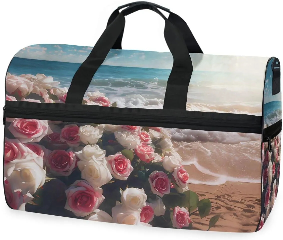 Pink Rose Coast Travel Duffel Bag Luggage Sports Gym Bags With Shoes Compartment Large Capacity Lightweight Duffle Bag For Men Women
