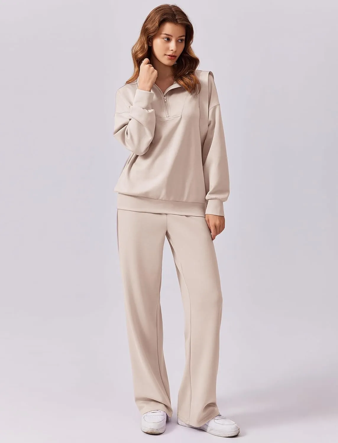 PINSPARK 2 Piece Sets for Women 2025 Fall Outfits Sweatsuit Oversized Sweatshirt Wide Leg Sweatpants Matching Set Tracksuit