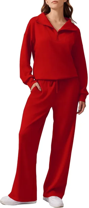 PINSPARK 2 Piece Sets for Women 2025 Fall Outfits Sweatsuit Oversized Sweatshirt Wide Leg Sweatpants Matching Set Tracksuit