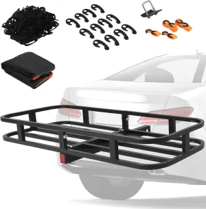 PioneerWorks 500 LBs Heavy Duty Trailer Hitch Cargo Carrier，53" x 19" x 5" Vehicle Cargo Rack Carrier，2 inch Receiver Rear Luggage Rack Basket for SUV Pickup Camping Traveling(NO Cargo Bag)