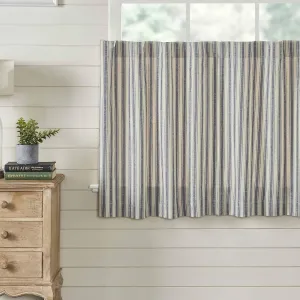Piper Classics Market Place Blue Ticking Stripe 36" Curtain Tiers, Set 2