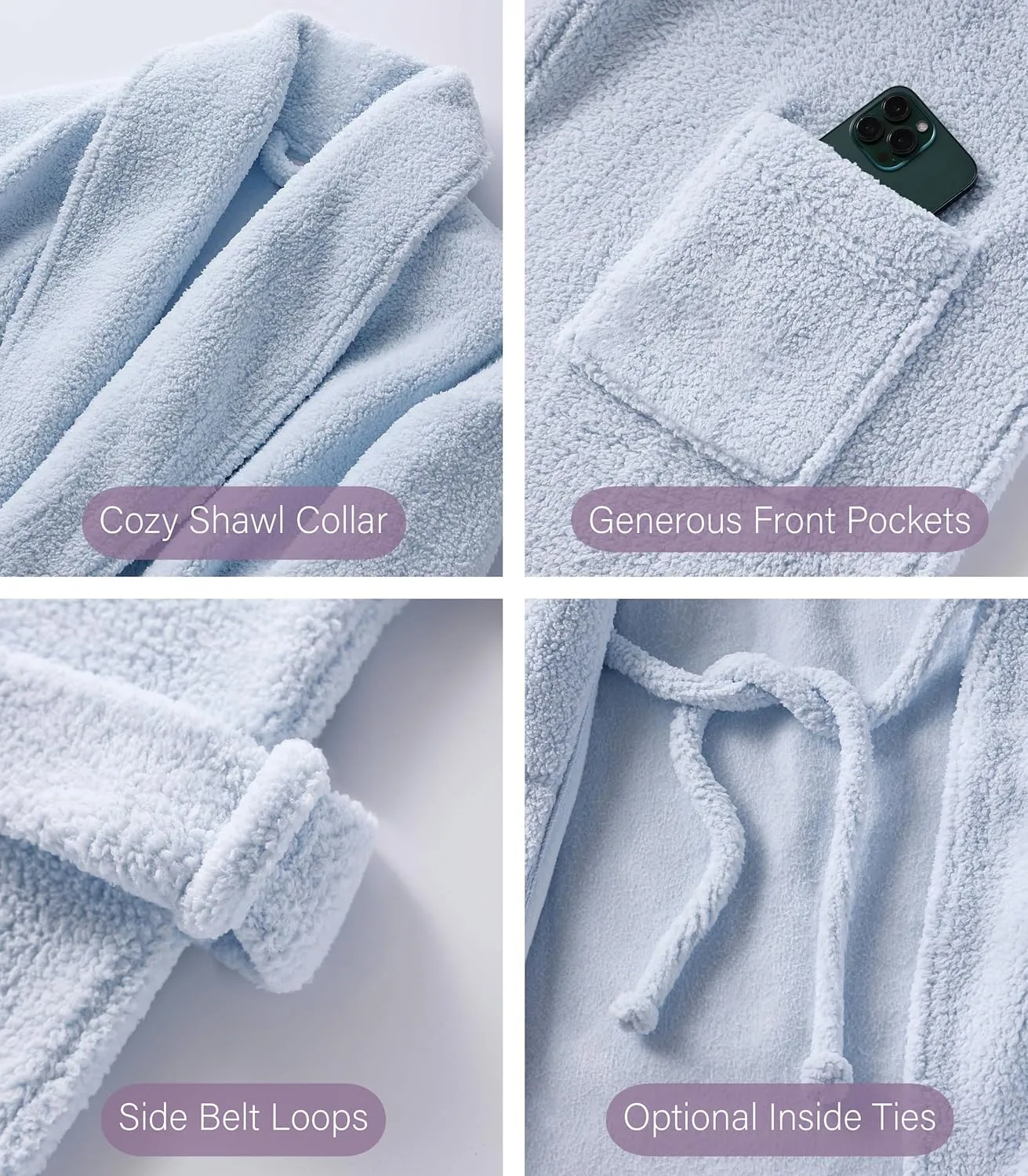 Plush Microfiber Fleece Robe | Super Soft & Warm | Lightweight | Full Length