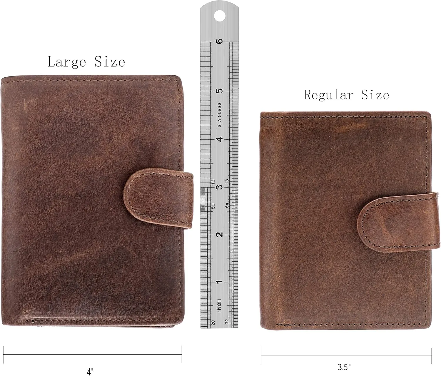 POKOFO Large RFID Genuine Leather Card Holder Trifold Wallet Snap Closure 3 ID Windows for men