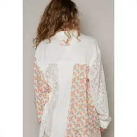 POL FLORAL LACE CONTRAST SHIRT