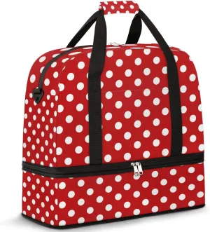 Polka Dot Sports Gym Bag, Red and White Polka Dot Travel Duffel Bag with Shoes Compartment Large Gym Tote Bag Weekend Overnight Bag for Women Men
