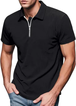 Polo Shirt Men Slim Fit Short Sleeve Casual Quarter Zip Golf Summer Shirts Oversized Sports Comfortable Tops