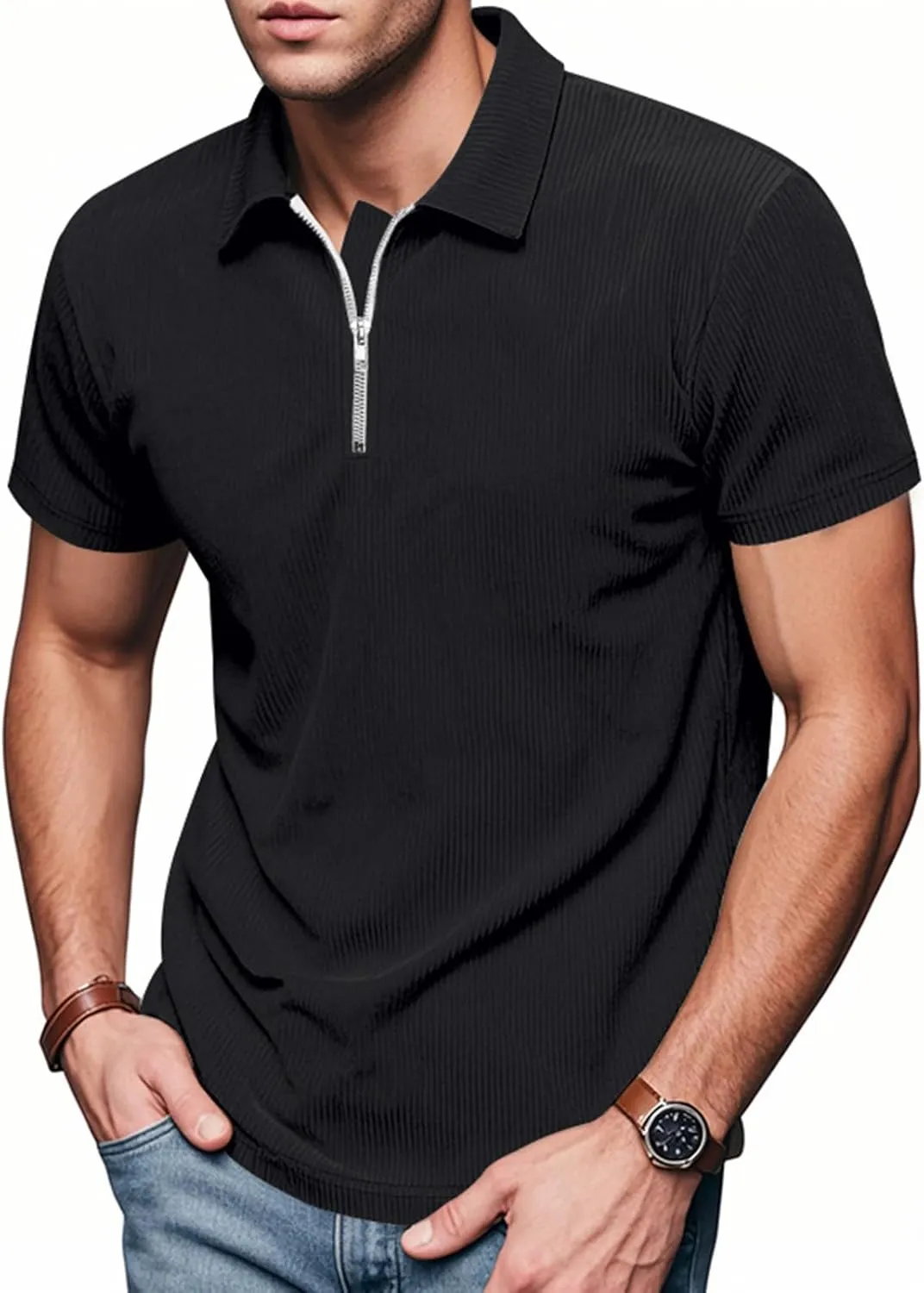 Polo Shirt Men Slim Fit Short Sleeve Casual Quarter Zip Golf Summer Shirts Oversized Sports Comfortable Tops