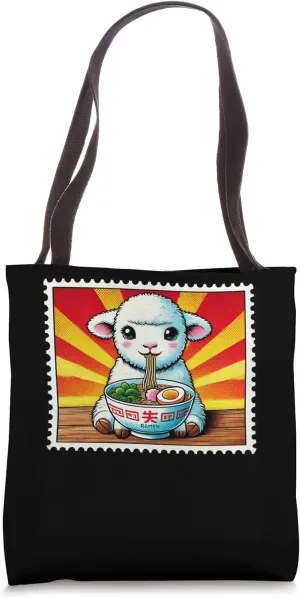 Pop Japanese Art Postage Stamp Cute Lamb Sheep Ramen Tote Bag