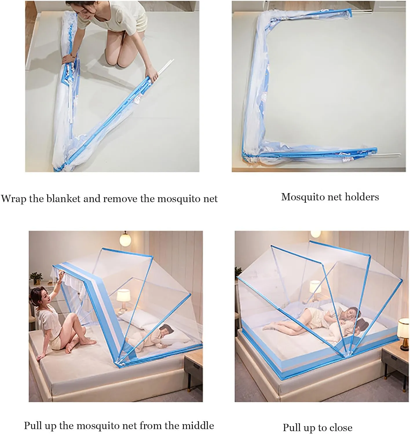 Pop-Up Mosquito Net Tent Wide Roof,Portable Folding Design with Bottom for Bedroom Yard Outdoor Camping Fishing Hiking Trip,A,160×190×120cm