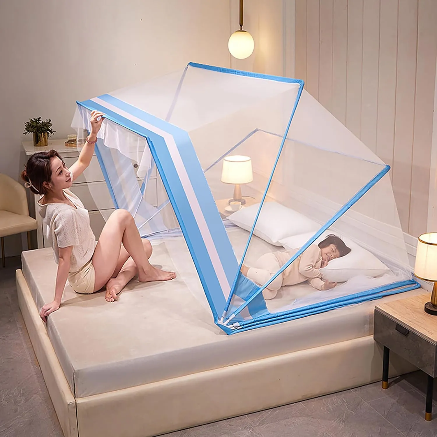 Pop-Up Mosquito Net Tent Wide Roof,Portable Folding Design with Bottom for Bedroom Yard Outdoor Camping Fishing Hiking Trip,A,160×190×120cm