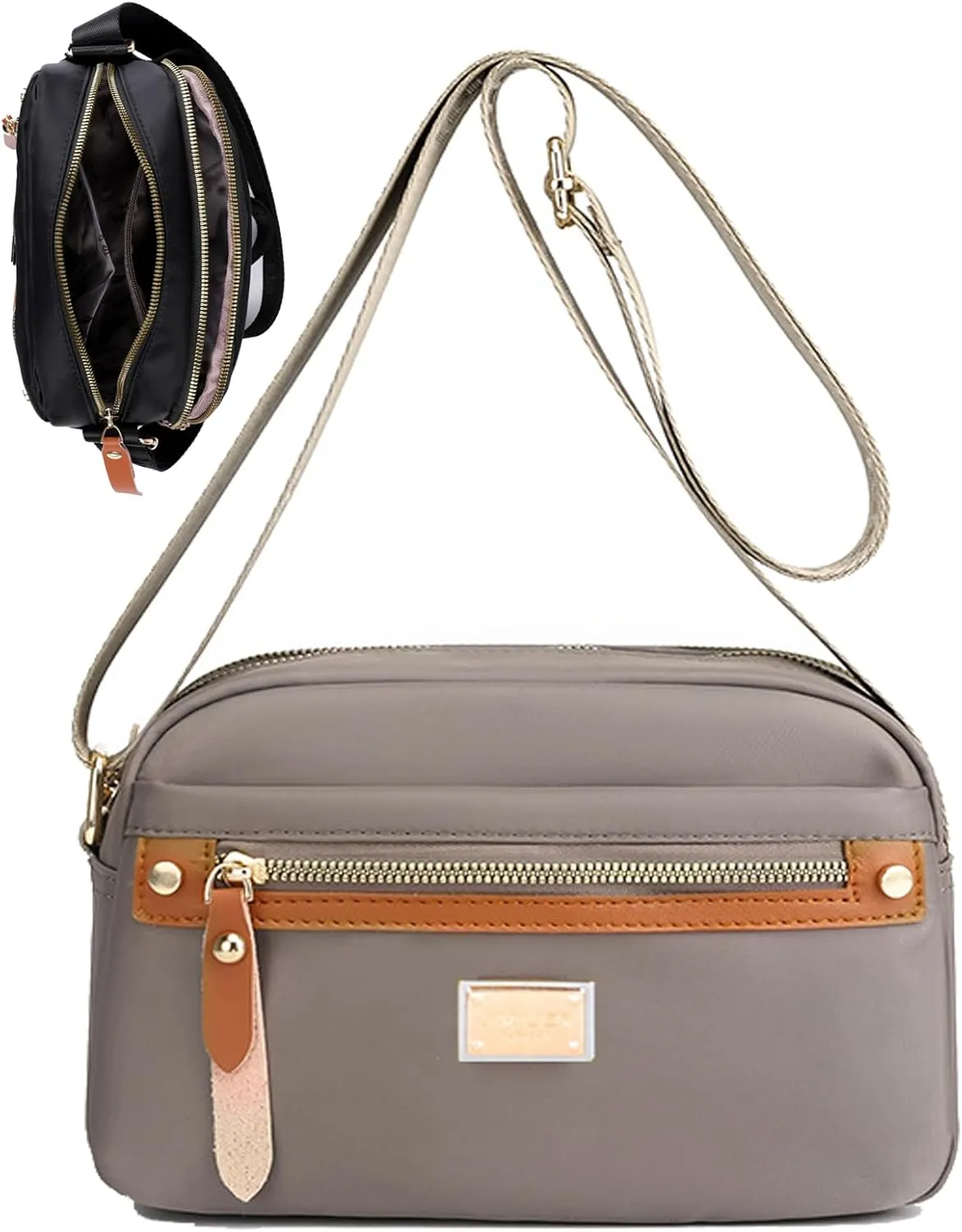 Popularate Nylon Crossbody Bag, Popularate Waterproof Nylon Crossbody Bag, with Zipper and Multi Pockets