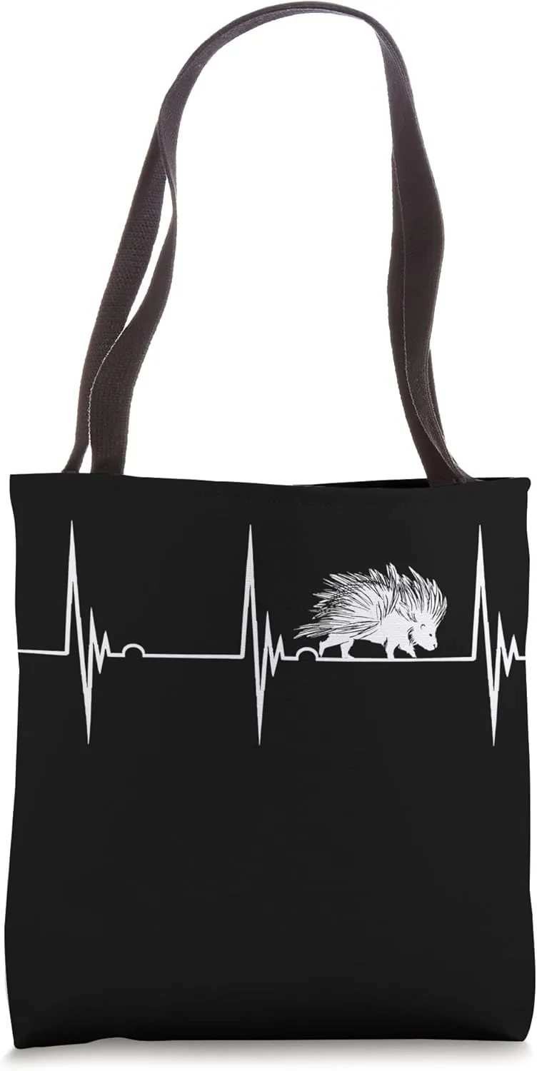 Porcupine Heartbeat EKG Pulse Quill Pig Nature Animal Lover Tote Bag