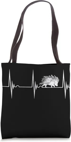 Porcupine Heartbeat EKG Pulse Quill Pig Nature Animal Lover Tote Bag