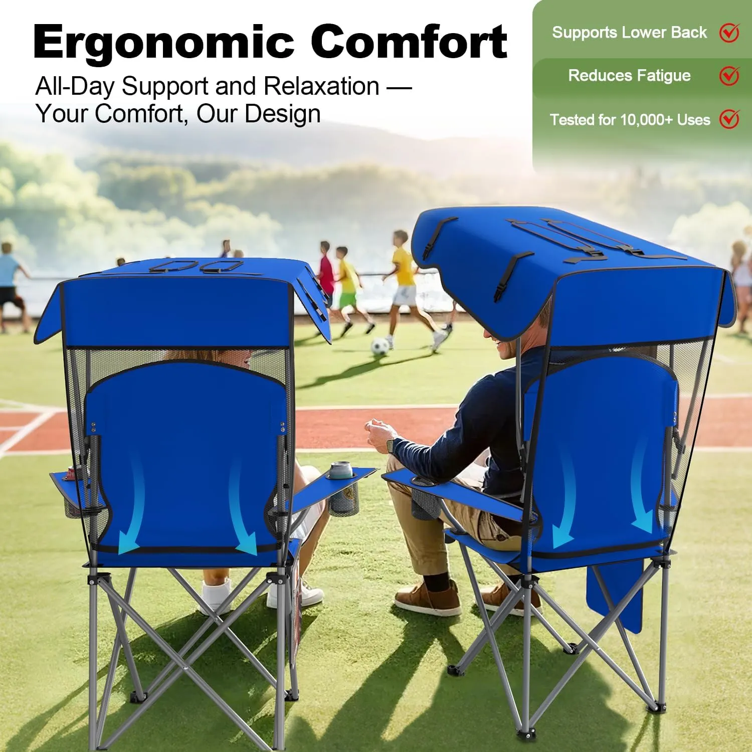 Portable Camping Chair with Canopy - Folding Chair with Canopy, Durable 600D Oxford Canopy Chair for Camping, Beach, Picnics, Fishing & Sports