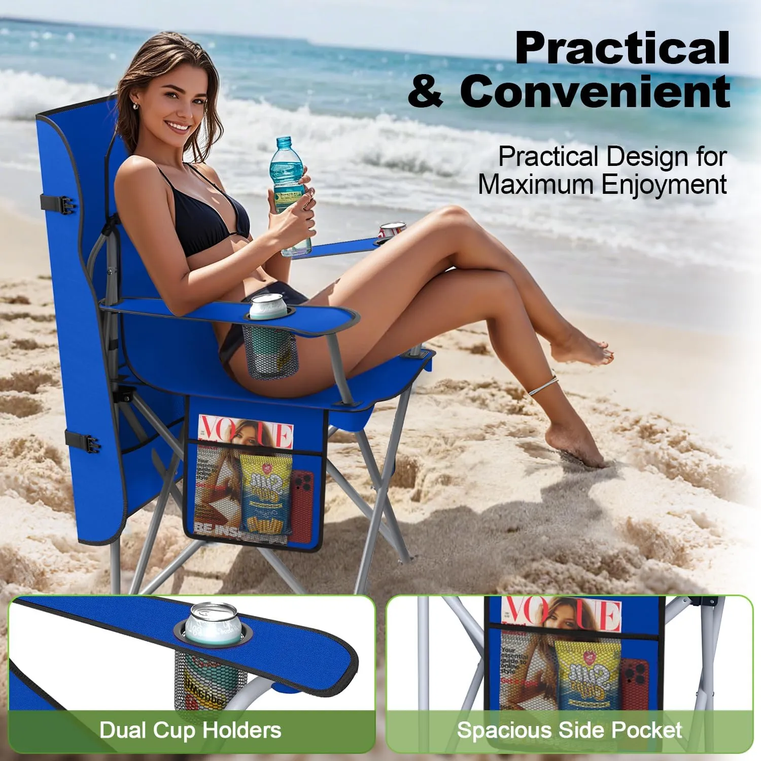 Portable Camping Chair with Canopy - Folding Chair with Canopy, Durable 600D Oxford Canopy Chair for Camping, Beach, Picnics, Fishing & Sports