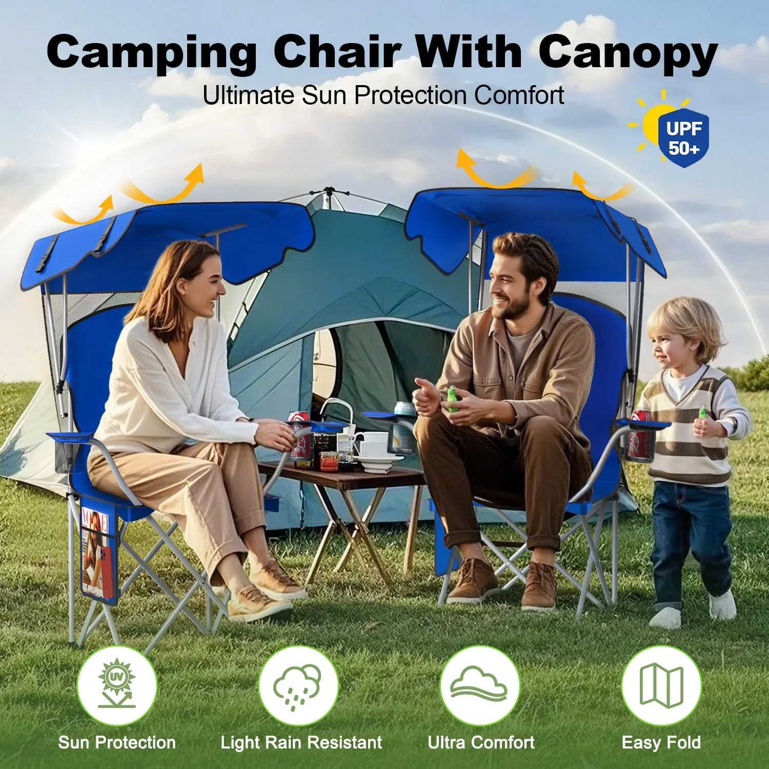Portable Camping Chair with Canopy - Folding Chair with Canopy, Durable 600D Oxford Canopy Chair for Camping, Beach, Picnics, Fishing & Sports