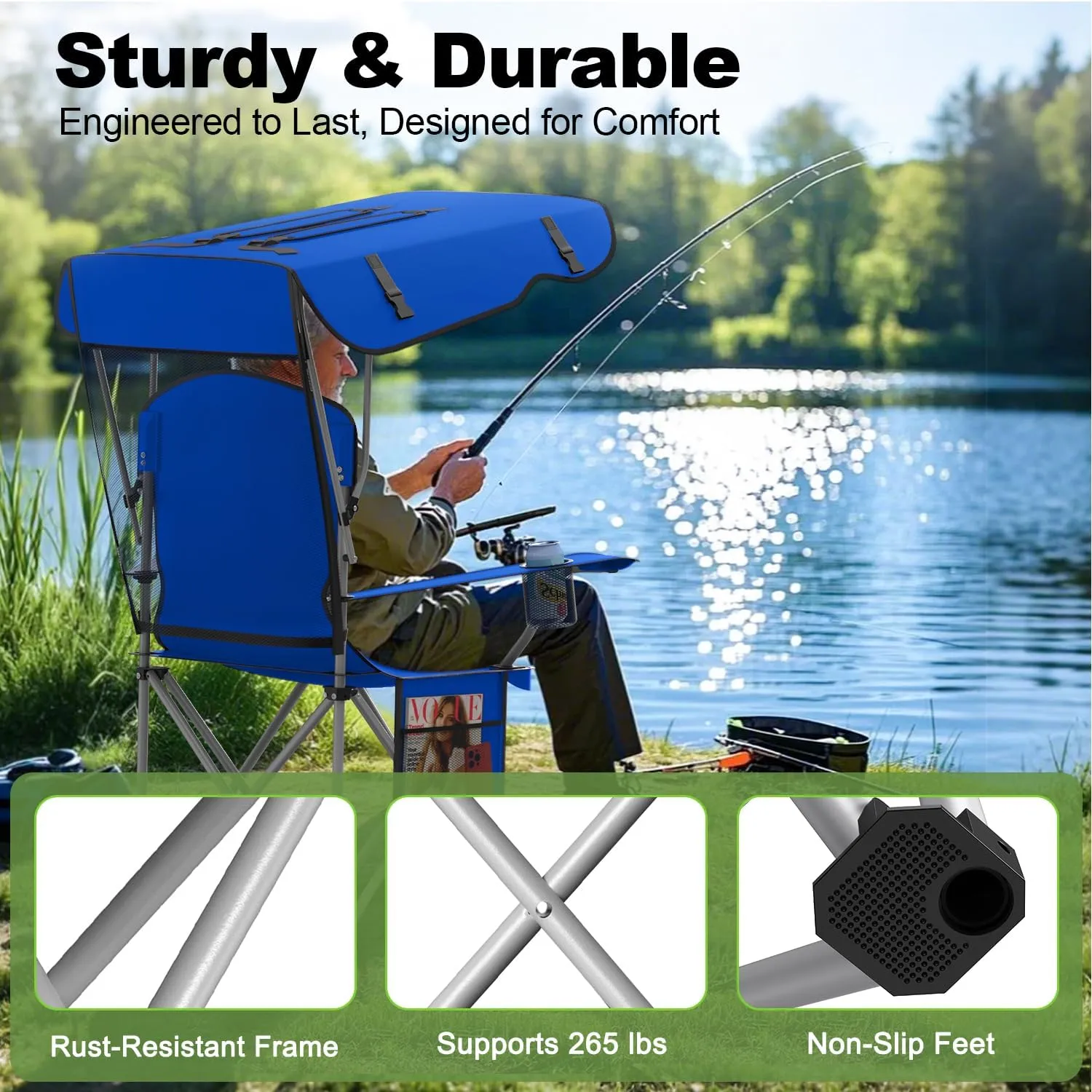 Portable Camping Chair with Canopy - Folding Chair with Canopy, Durable 600D Oxford Canopy Chair for Camping, Beach, Picnics, Fishing & Sports