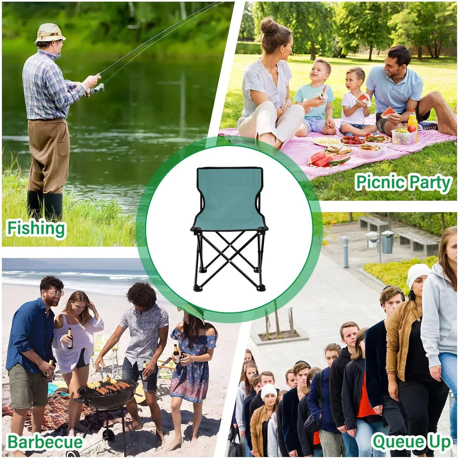 Portable Camping Chairs Cadetblue Lightweight Folding Chair for Camping, Beach, Picnic, Travel and Sports with Carry Bag 20849