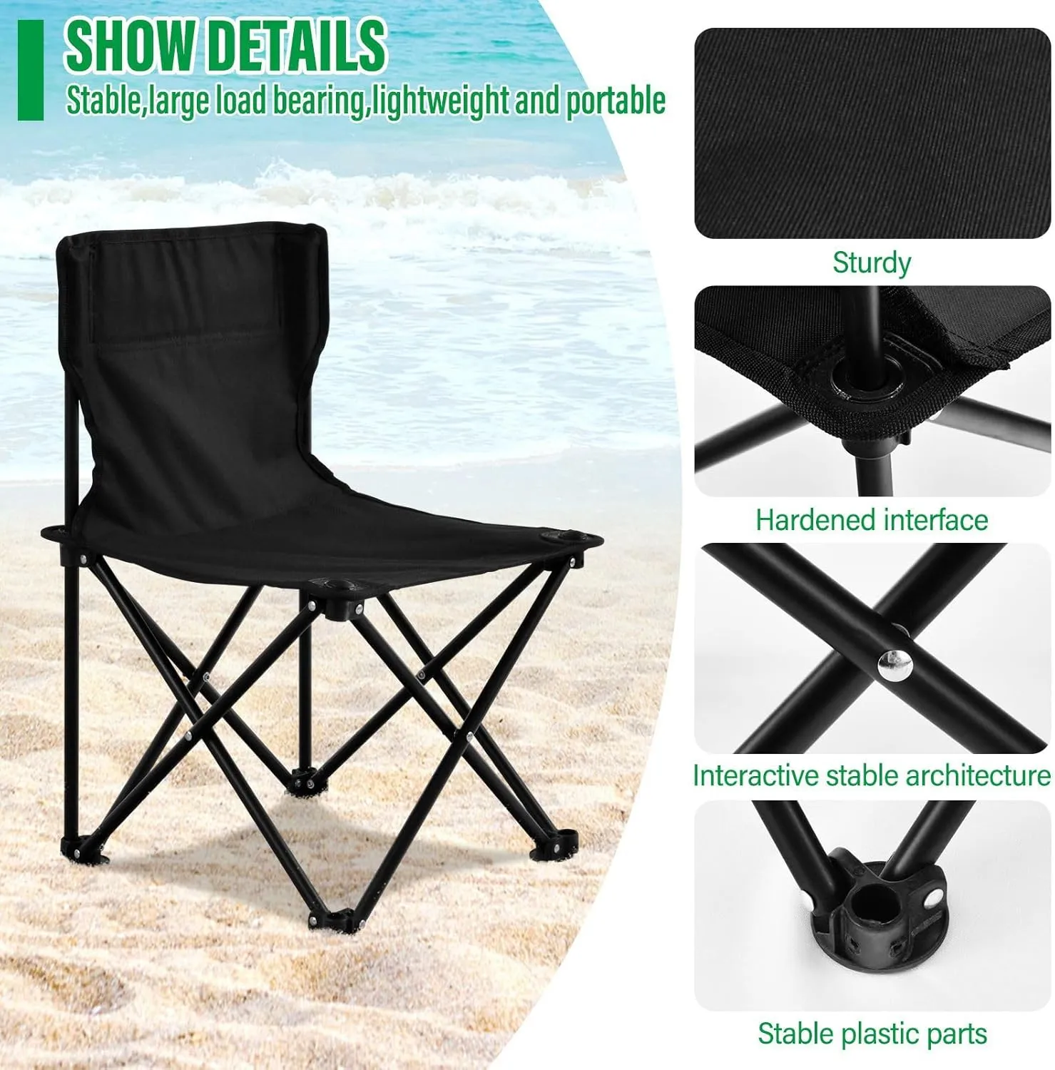 Portable Camping Chairs Cadetblue Lightweight Folding Chair for Camping, Beach, Picnic, Travel and Sports with Carry Bag 20849