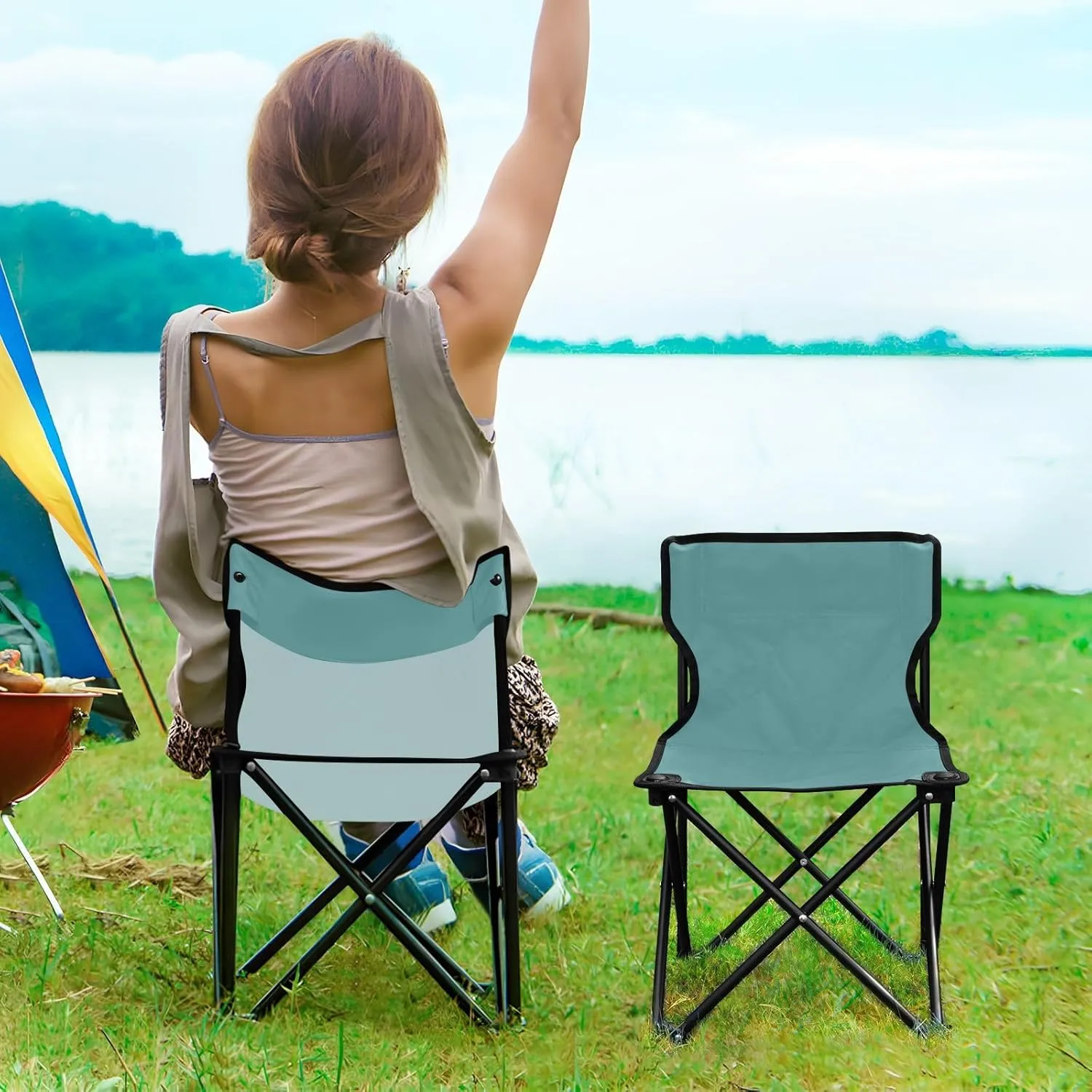 Portable Camping Chairs Cadetblue Lightweight Folding Chair for Camping, Beach, Picnic, Travel and Sports with Carry Bag 20849