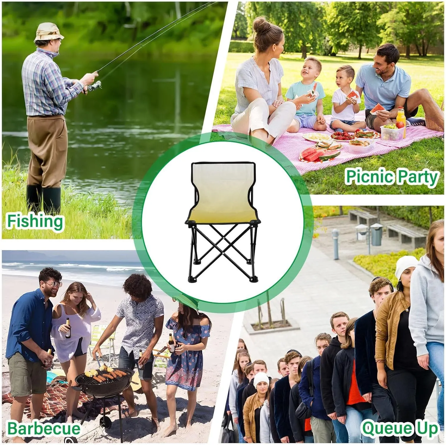 Portable Camping Chairs Gold-3 Lightweight Folding Chair for Camping, Beach, Picnic, Travel and Sports with Carry Bag 20845-1