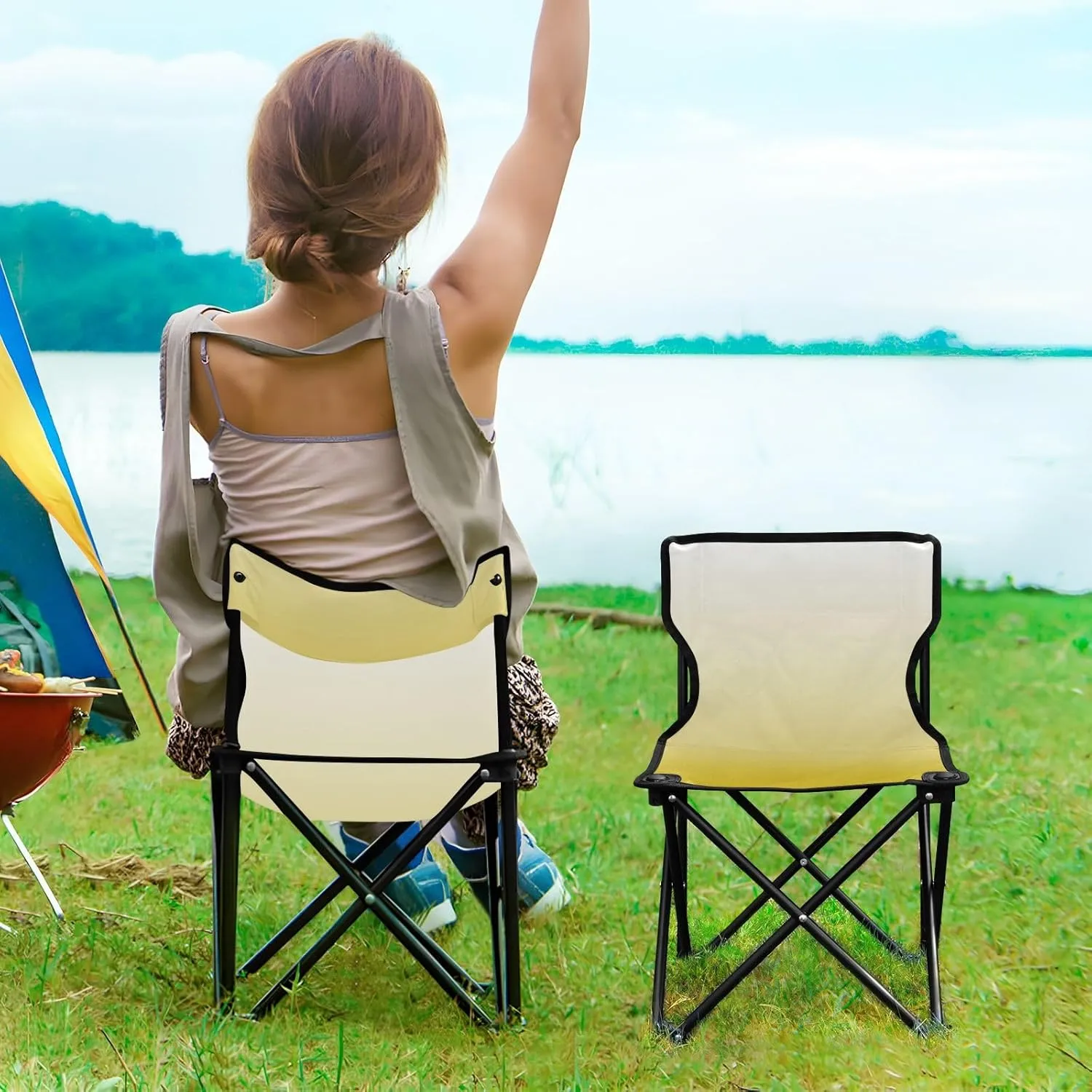 Portable Camping Chairs Gold-3 Lightweight Folding Chair for Camping, Beach, Picnic, Travel and Sports with Carry Bag 20845-1