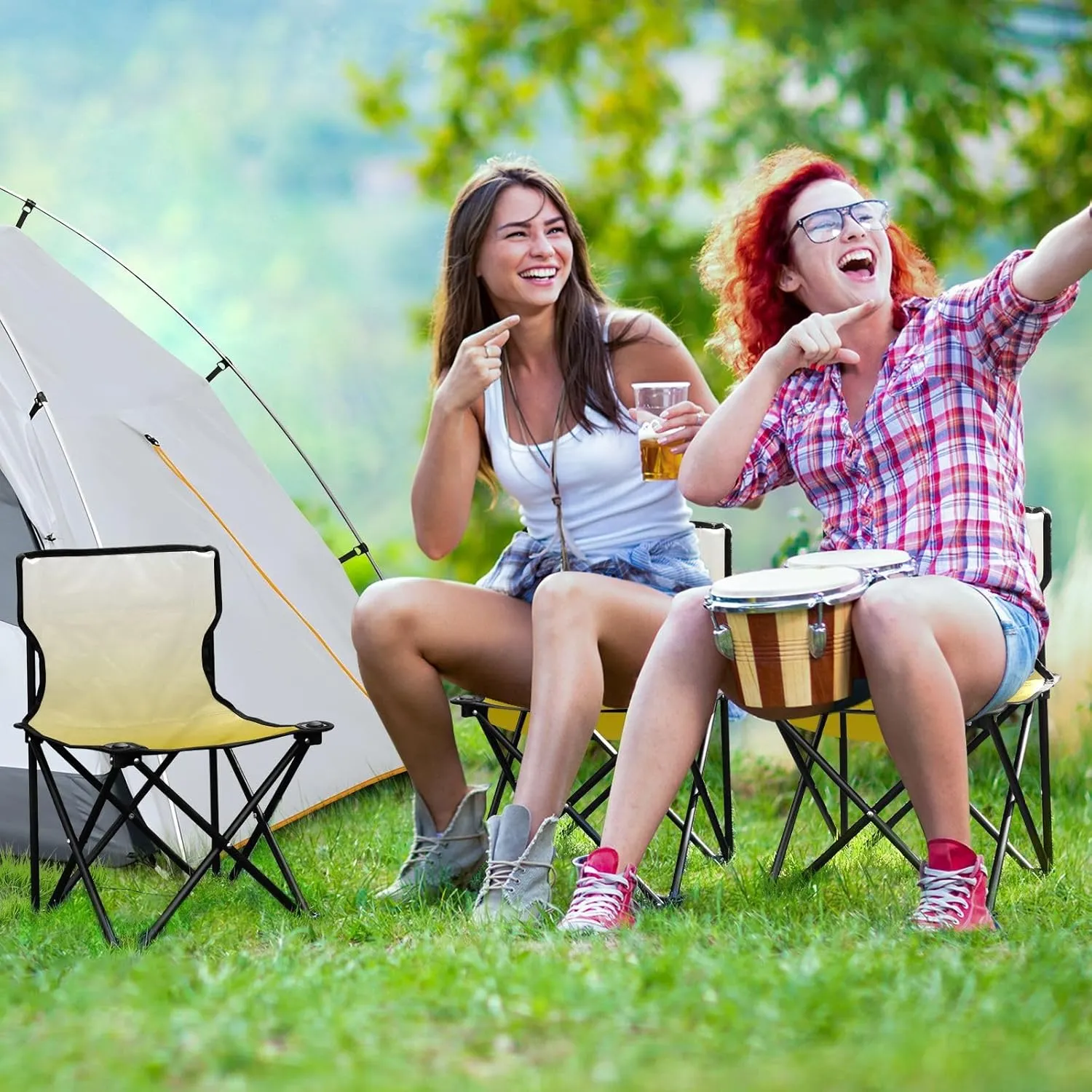 Portable Camping Chairs Gold-3 Lightweight Folding Chair for Camping, Beach, Picnic, Travel and Sports with Carry Bag 20845-1