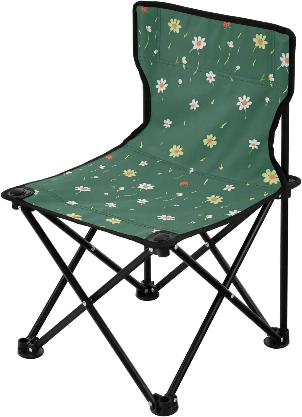 Portable Camping Chairs Green White Flowers Lightweight Folding Chair for Camping, Beach, Picnic, Travel and Sports with Carry Bag 20857212