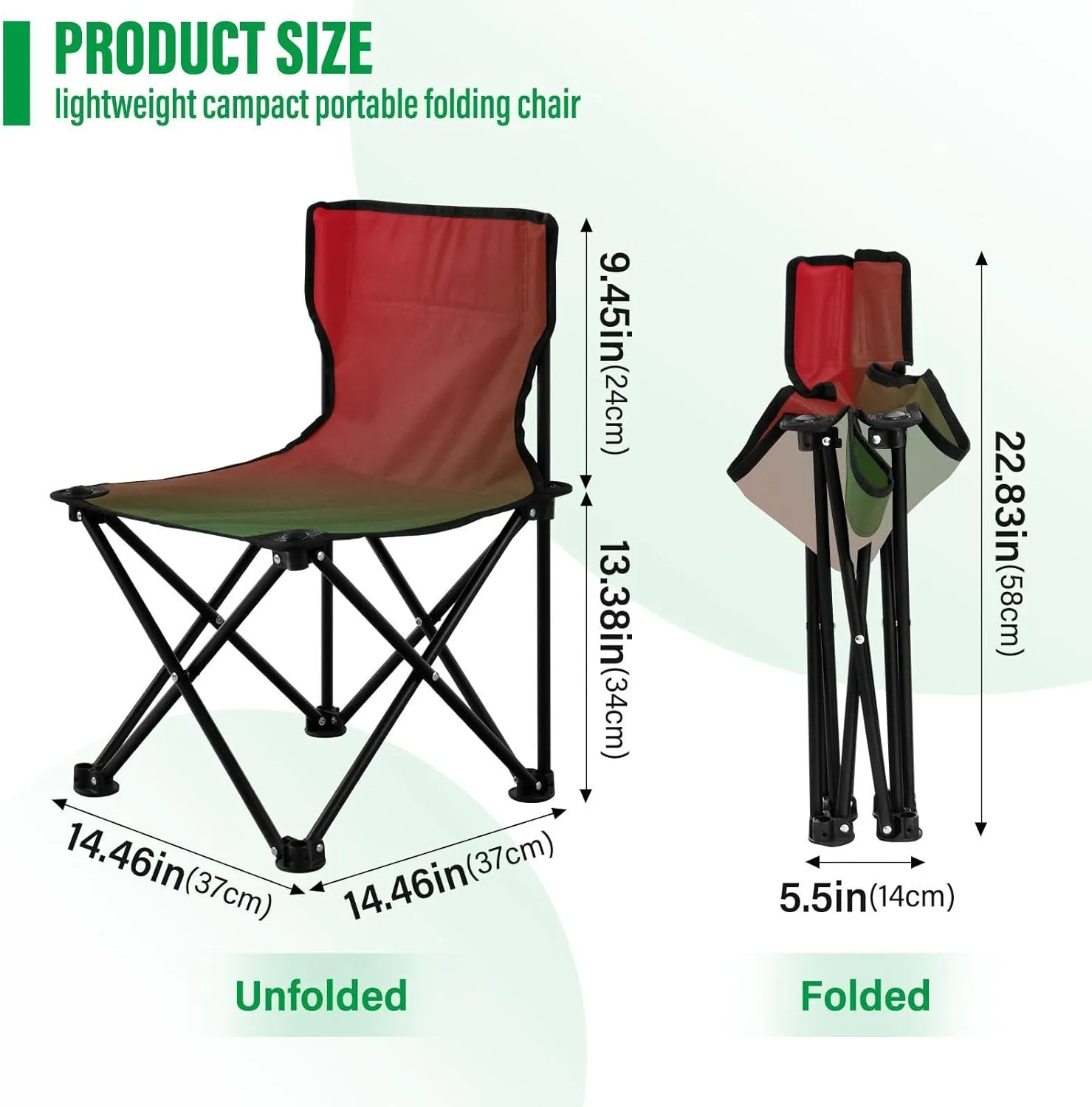 Portable Camping Chairs Red Green Lightweight Folding Chair for Camping, Beach, Picnic, Travel and Sports with Carry Bag 20881