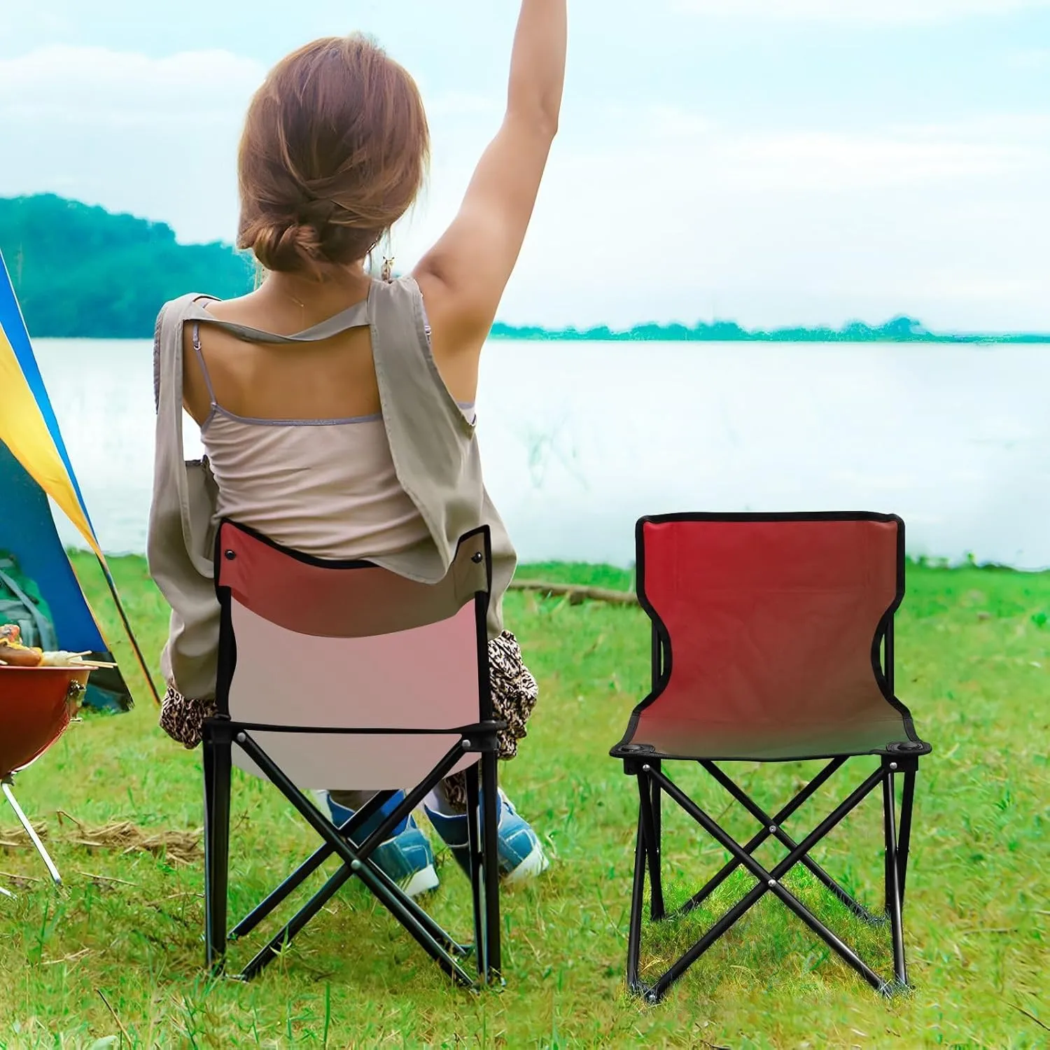 Portable Camping Chairs Red Green Lightweight Folding Chair for Camping, Beach, Picnic, Travel and Sports with Carry Bag 20881