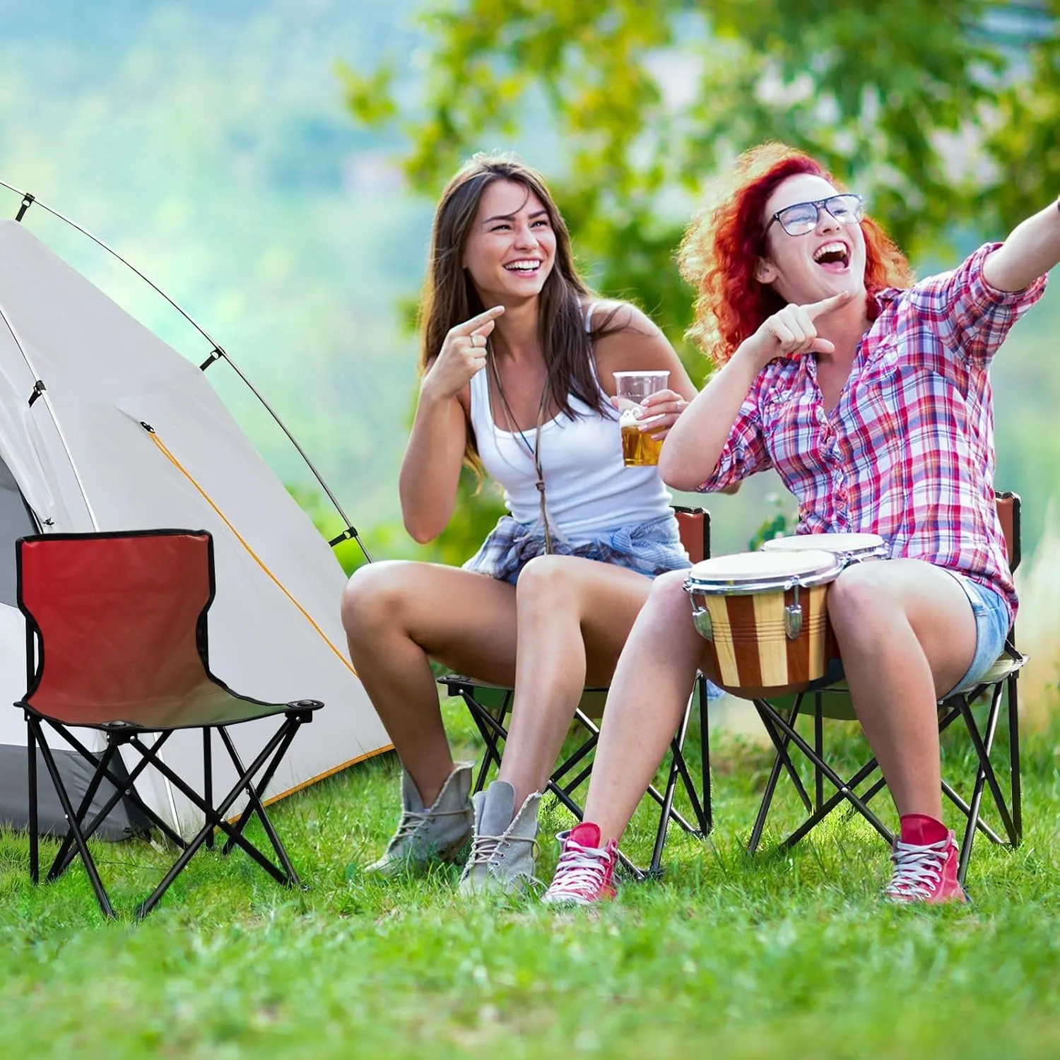 Portable Camping Chairs Red Green Lightweight Folding Chair for Camping, Beach, Picnic, Travel and Sports with Carry Bag 20881