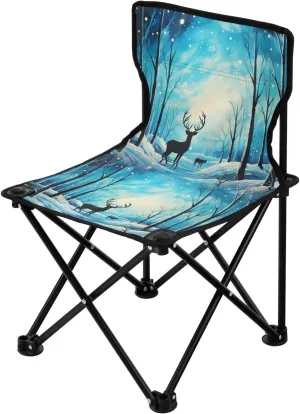 Portable Camping Folding Chairs Foldable Chair Small Deer Blue Forest Lightweight Backpacking Outdoor Outside Fishing