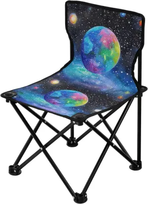 Portable Camping Folding Chairs Foldable Chair Small Planet Watercolor Lightweight Backpacking Outdoor Outside Fishing