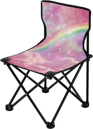 Portable Camping Folding Chairs Foldable Chair Small Rainbow Pink Sky Lightweight Backpacking Outdoor Outside Fishing