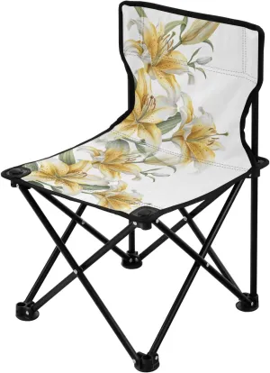 Portable Camping Folding Chairs Foldable Chair Small White Yellow Lily Flower Lightweight Backpacking Outdoor Outside Fishing