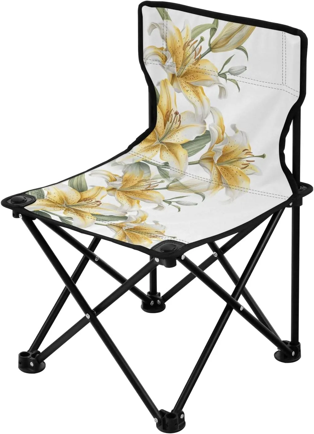 Portable Camping Folding Chairs Foldable Chair Small White Yellow Lily Flower Lightweight Backpacking Outdoor Outside Fishing