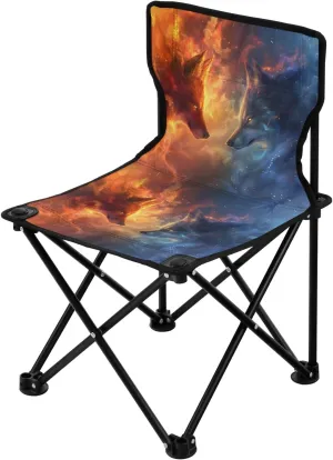 Portable Camping Folding Chairs Foldable Chair Small Wolf Flames Lightweight Backpacking Outdoor Outside Fishing
