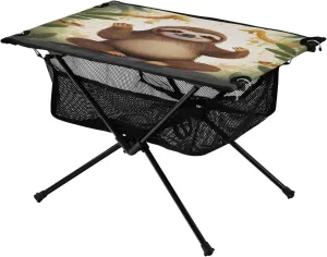 Portable Camping Table Foldable with Mesh Storage Lightweight Compact Camp Tent Side Table for Outside,Camping,Hiking,Tailgating,Sloth